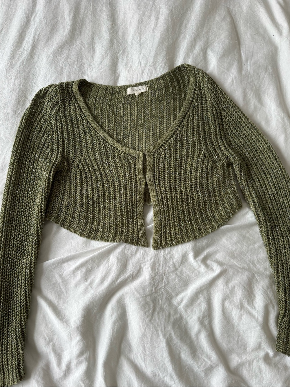 La Hearts Olive Cropped Ribbed Cardigan